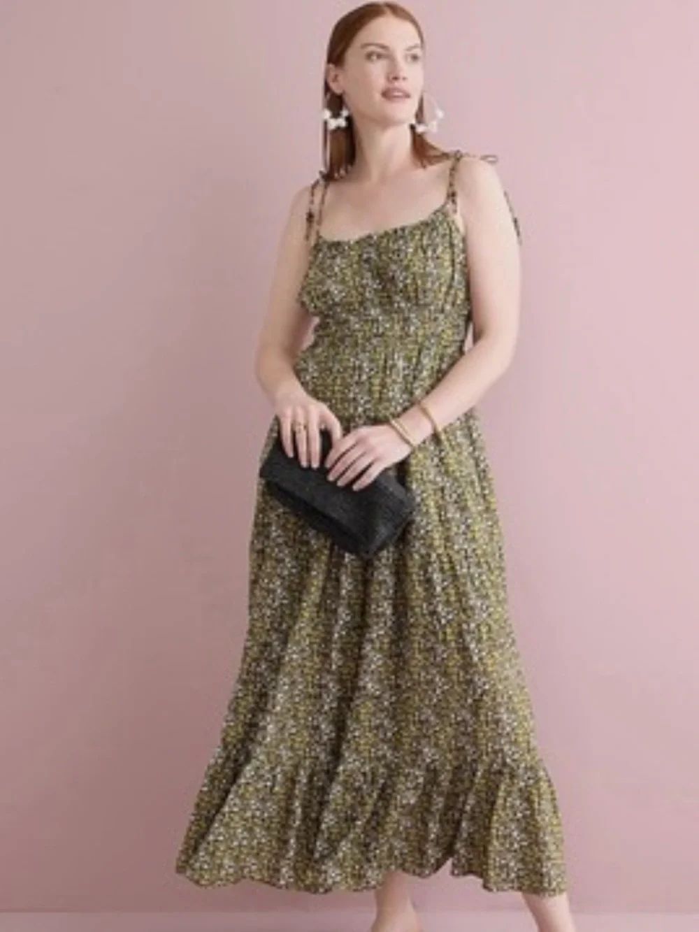 J.Crew Tie-shoulder Cotton Voile Tiered Maxi Dress in Olive Floral Stripe S